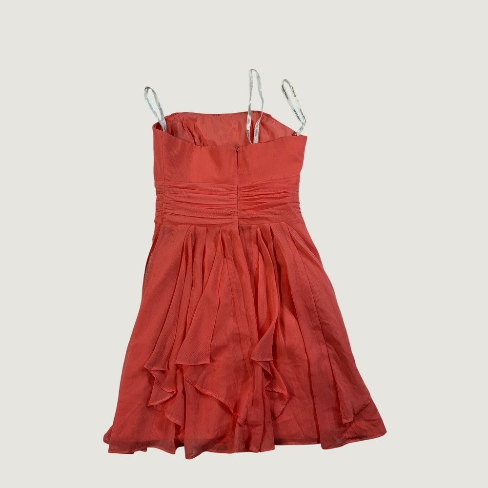 Davids Bridal Women's Formal Dress Size 6 Coral Pink Chiffon Ruffle Handkerchief